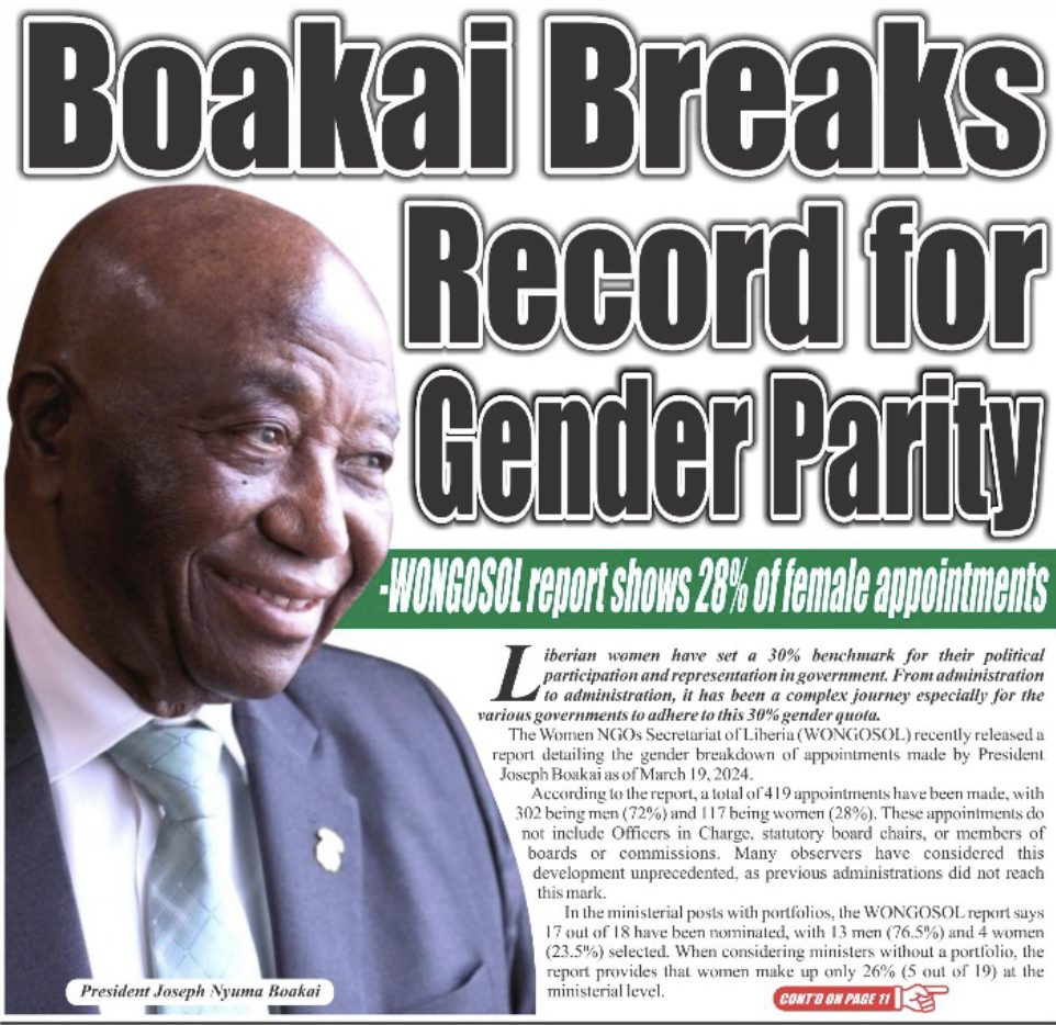 Boakai Breaks Record For Gender Parity